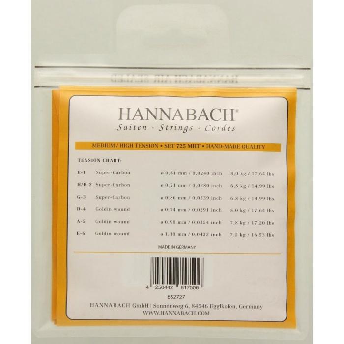 Hannabach 725mht Goldin Klasik Gitar Teli Seti (üst Segment - Premium Seri) | Super-carbon Tizler, Goldin Altın Alaşımlı Baslar, Medium/high Tension Karma Sertlik | Ölçüler: 4/4 Standart Klasik Gitar Uyumlu