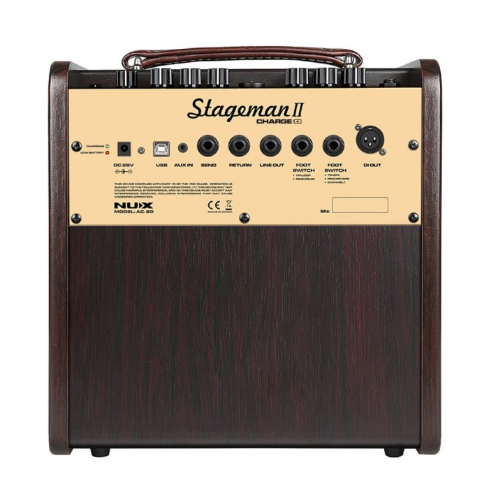 Nux Stagemanıı Stageman Iı Akustik Gitar Amfisi (üst Segment - Şarj Edilebilir) | 80 Watt Güç, Çift Kanal (mikrofon Ve Enstrüman), Bluetooth 5.0, Dahili Loop Ve Drum Machine | Ölçüler: 310 X 280 X 328 Mm