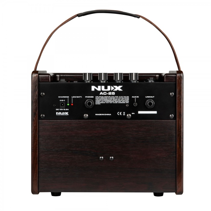 NUX AC-25 Taşınabilir Akustik Gitar Amfisi (Profesyonel - Şarj Edilebilir / Sokak Müziği) | 25 Watt Güç, 6.5 inç Hoparlör, Bluetooth Bağlantısı, Dahili Reverb Efekti | Ölçüler: 280 x 218 x 220 mm