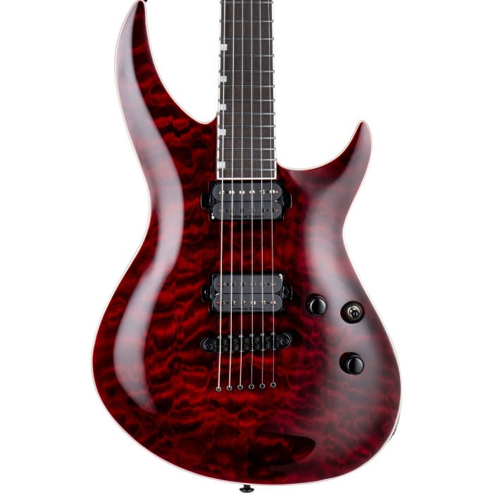 Esp Ltd Lh31000Qmstb H-3 1000 Qm See Thru Black Cherry (üst Segment - Deluxe Seri) | Kapitone Akçaağaç Kapak, Seymour Duncan Sentient/nazgûl Manyetikler, Deri Kesik Kasa | Ölçüler: 648 Mm Skala Uzunluğu