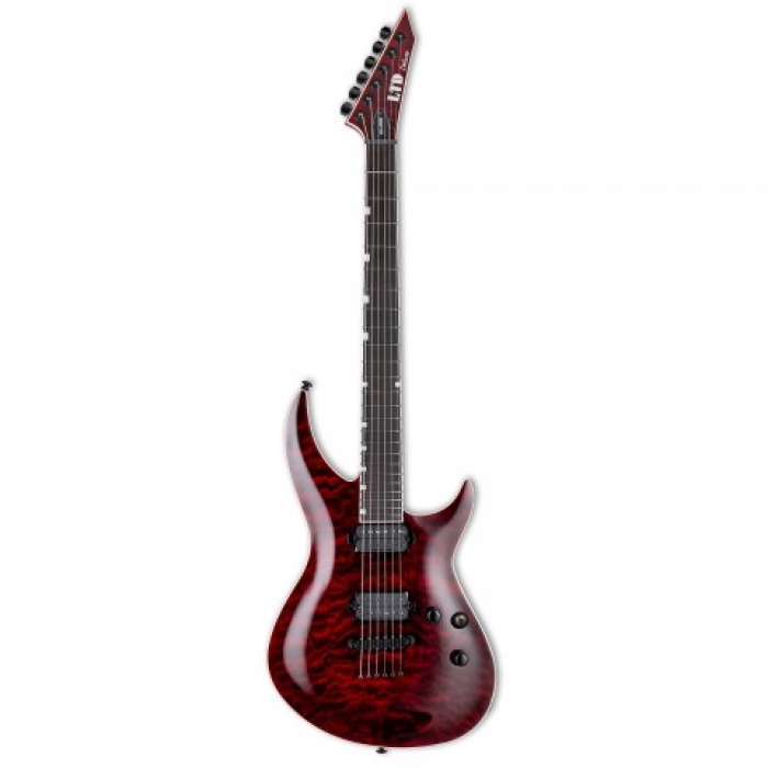 Esp Ltd Lh31000Qmstb H-3 1000 Qm See Thru Black Cherry (üst Segment - Deluxe Seri) | Kapitone Akçaağaç Kapak, Seymour Duncan Sentient/nazgûl Manyetikler, Deri Kesik Kasa | Ölçüler: 648 Mm Skala Uzunluğu