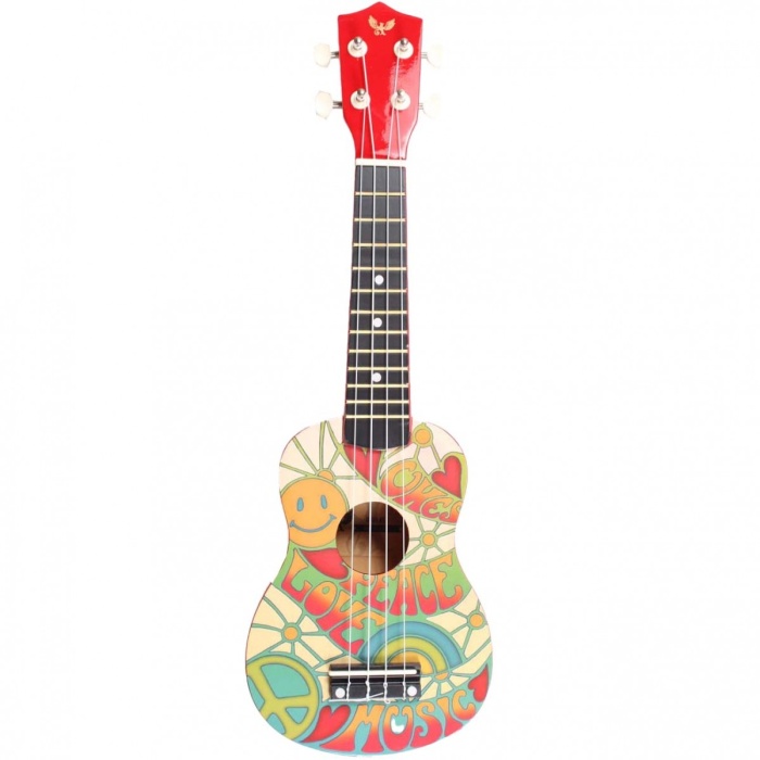 Angel Auk21-lopt Soprano Ukulele - Desenli (başlangıç - Grafik Seri) | Özel Desenli Gövde Tasarımı, Hafif Ve Ergonomik Kasa, Naylon Teller | Ölçüler: 21 İnç / 330 Mm Skala