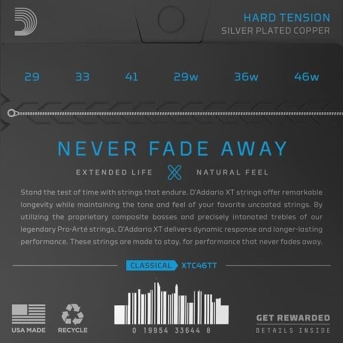 DAddario XTC46TT XT Serisi Klasik Gitar Tel Seti (Hard Tension - Titanyum)