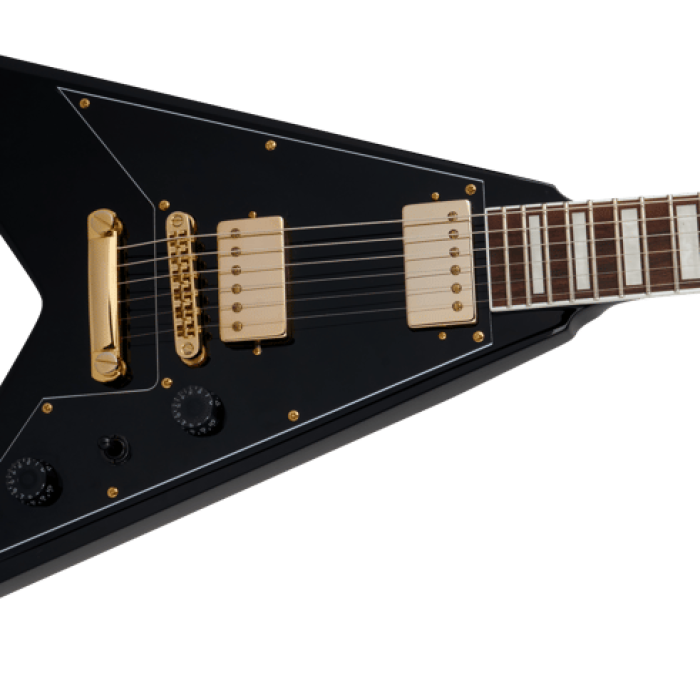Jackson 2916413503 Scott Ian King V KVXT Elektro Gitar (Gloss Black) | Anthrax Efsanesi İmzalı Siyah Gövde ve Altın Donanım