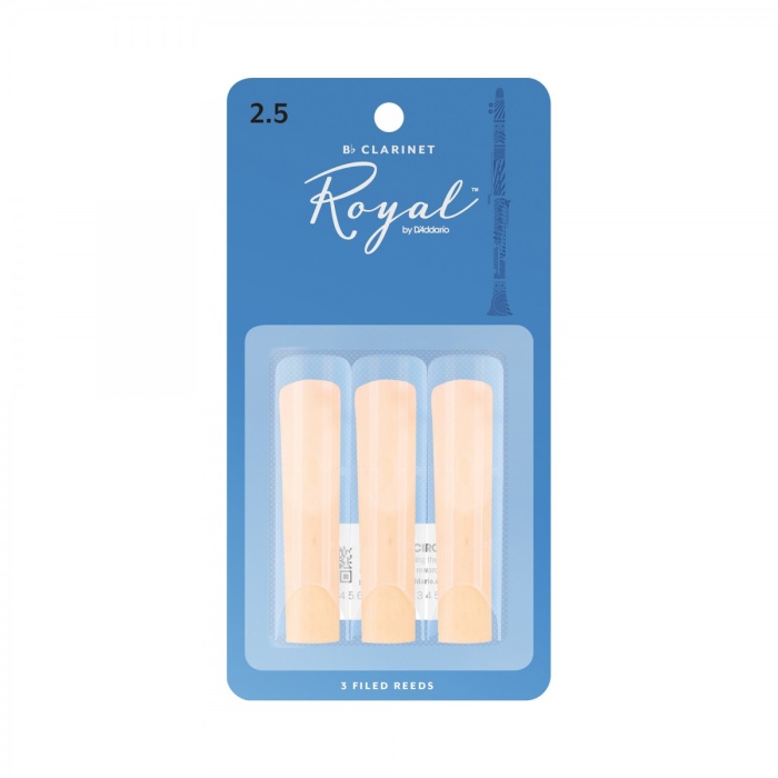 DAddario RCB0325 Rico Royal Sib (Bb) Klarnet Kamışı No: 2.5 (Orta Seviye/Eğitim) - 3lü Paket | Fransız Kesim (Filed), Dengeli ve Zengin Tını