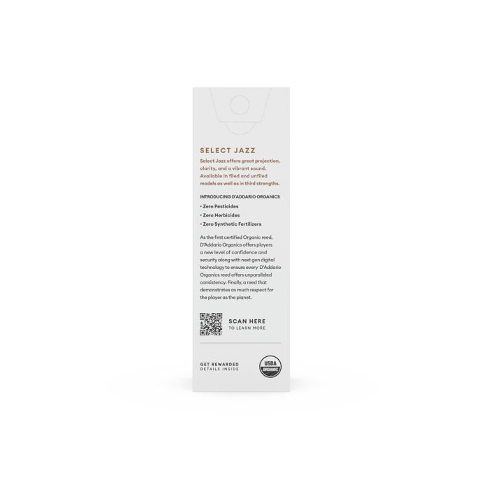 DAddario ORRS05TSX3S Organic Select Jazz Unfiled Tenor Saksafon Kamışı No: 3 Soft (Profesyonel/Caz) - 5li Paket | Kimyasalsız Organik Tarım Sertifikalı ve Hızlı Tepki