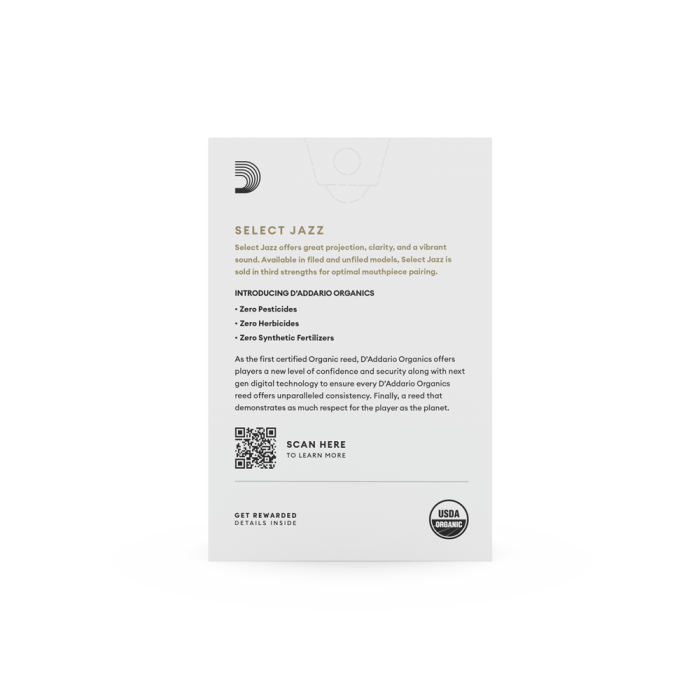 DAddario ORSF10ASX3S Organic Select Jazz Filed Alto Saksafon Kamışı No: 3 Soft (Profesyonel/Caz) - 10lu Paket | Kimyasalsız Organik Tarım Sertifikalı, Parlak ve Net Ton