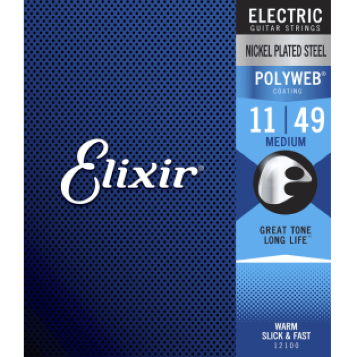 Elixir 12100 Elektro Gitar Tel Seti - Polyweb Medium (takım Tel - Kaplamalı) | Kalın Polyweb Kaplama İle Sıcak Ton Ve Pürüzsüz Çalım Hissi, Paslanmaya Karşı Maksimum Ömür | Ölçü: .011 - .049 (6lı Tam Set)