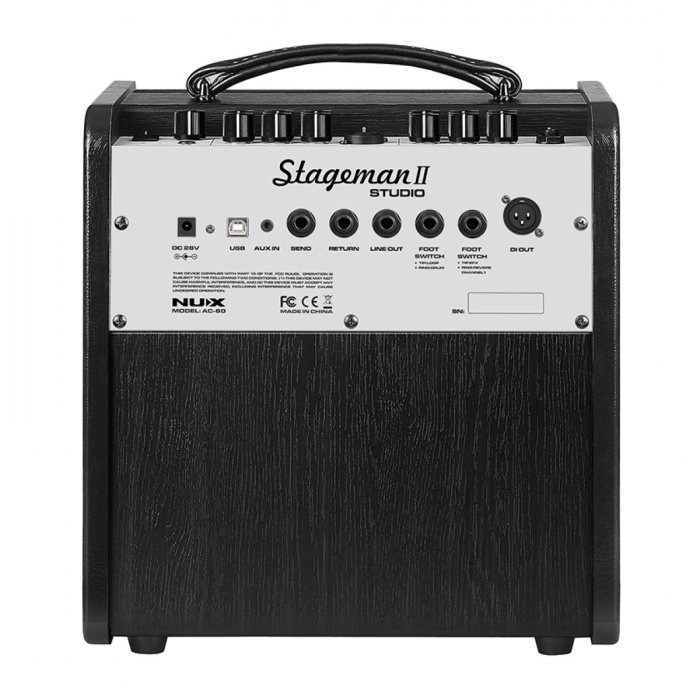 NUX AC-60 Stageman II Akustik Amfi (Üst Segment - Sahne & Stüdyo Amfisi) | 60 Watt Güç, 2 Kanal (Mikrofon + Enstrüman), Chorus ve Reverb Efektleri, App Kontrolü | Ölçüler: 310 x 280 x 328 mm
