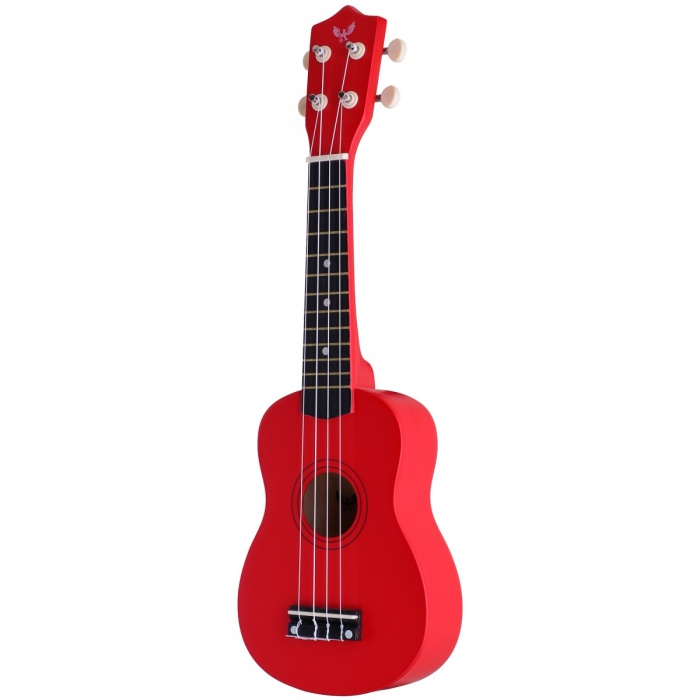 Angel AUK21-RD Soprano Ukulele - Kırmızı (Başlangıç - Renkli Seri) | Kırmızı Parlak Bitiş, Yumuşak Naylon Teller, Yeni Başlayanlar İçin İdeal Klavye | Ölçüler: 21 İnç / 330 mm Skala