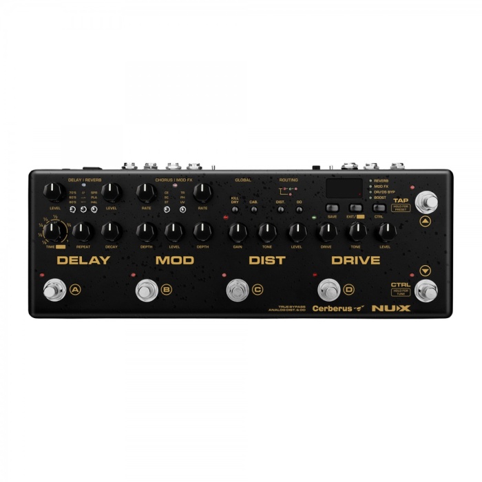 NUX CERBERUS Entegre Efekt ve Kontrol Pedalı (Üst Segment - Hibrit Multi-FX) | Analog Overdrive ve Distortion Devresi, MIDI Kontrol, 4-Kablo Metodu (4CM) Desteği | Ölçüler: 320 x 110 x 65 mm