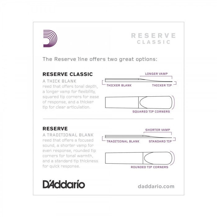 DAddario DCT1030 Reserve Classic Bb Klarnet Kamışı No: 3.0 (Profesyonel) - 10lu Paket | Senfonik Müzik İçin İdeal ve Kararlı Ses Üretimi