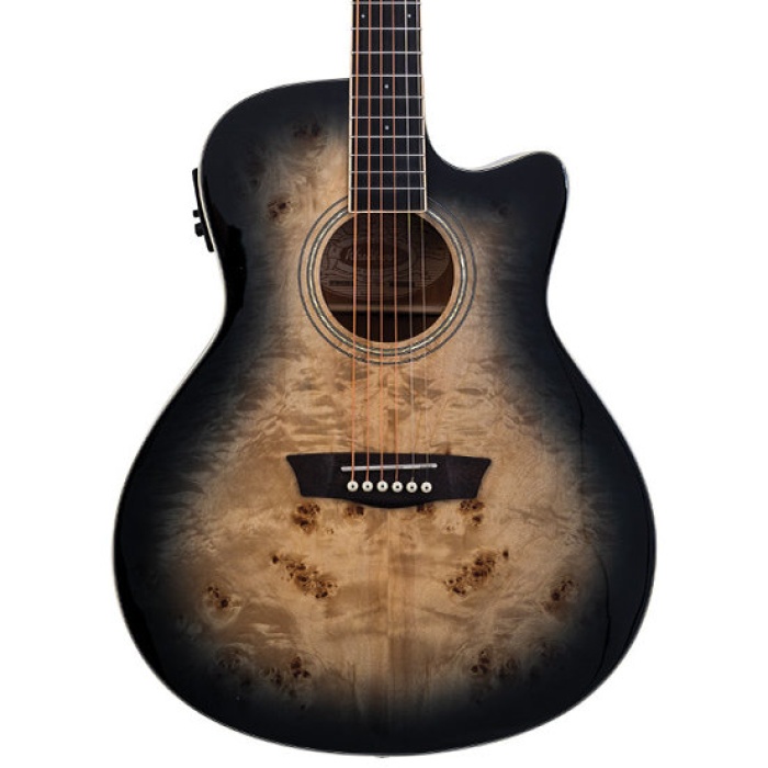 Washburn DFBACEB Deep Forest Burl Ace Black Fade Elektro Akustik | Şık Siyah Fade Cila Gelişmiş Elektronikler