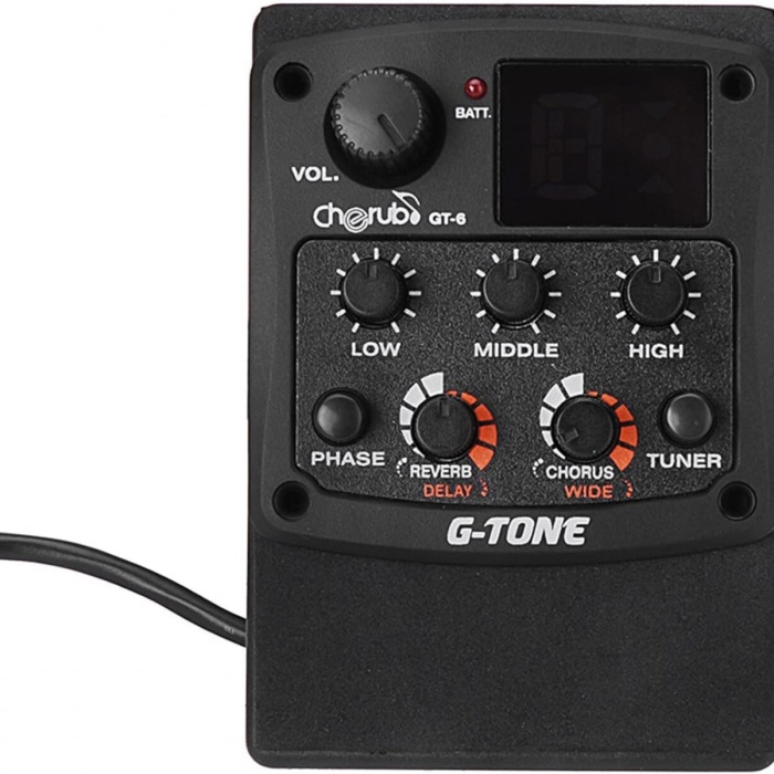 Cherub GT-6 Akustik Gitar Preamfi ve Efekt Ünitesi (Üst Segment - Çok Fonksiyonlu Preamp) | Reverb, Delay, Chorus ve Wide Efektleri, 3-Band EQ, Feedback Önleyici Notch Filtre | Ölçüler: Gelişmiş Montaj Paneli