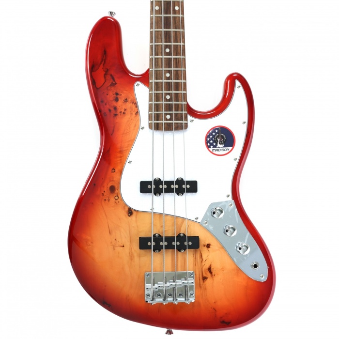 Madison MJBG-P02-CB Bas Gitar - Krem (Başlangıç/Orta - Jazz Bass Tipi) | Krem Rengi (Cream), 2 Adet Single-Coil Manyetik, Akçaağaç Sap ve Gül Ağacı Klavye | Ölçüler: 864 mm Skala Uzunluğu