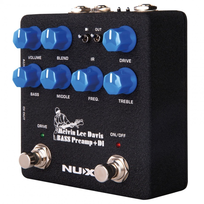 NUX NBP-5 Melvin Lee Davis Bass Preamp (Üst Segment - Bass DI & IR Loader) | Melvin Lee Davis Signature, 3-Band EQ (Mid Sweep), Dahili IR Kabin Simülasyonu, USB Ses Kartı Fonksiyonu | Ölçüler: 105 x 115 x 58 mm