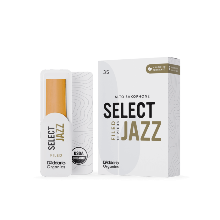 DAddario ORSF10ASX3S Organic Select Jazz Filed Alto Saksafon Kamışı No: 3 Soft (Profesyonel/Caz) - 10lu Paket | Kimyasalsız Organik Tarım Sertifikalı, Parlak ve Net Ton