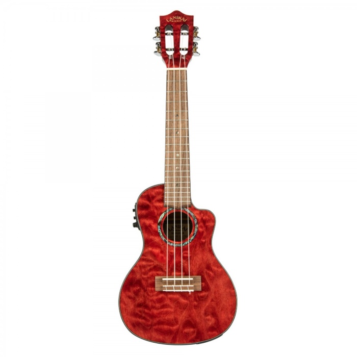 Lanikai QM-RDCEC Quilted Maple Elektro Ukulele - Kırmızı (Üst Segment - Concert Boy) | Kapitone Akçaağaç Kapak, Fishman Kula Preamp ve Ekolayzer, Parlak Kırmızı Finish, Zengin Rezonans | Ölçüler: Concert Boy