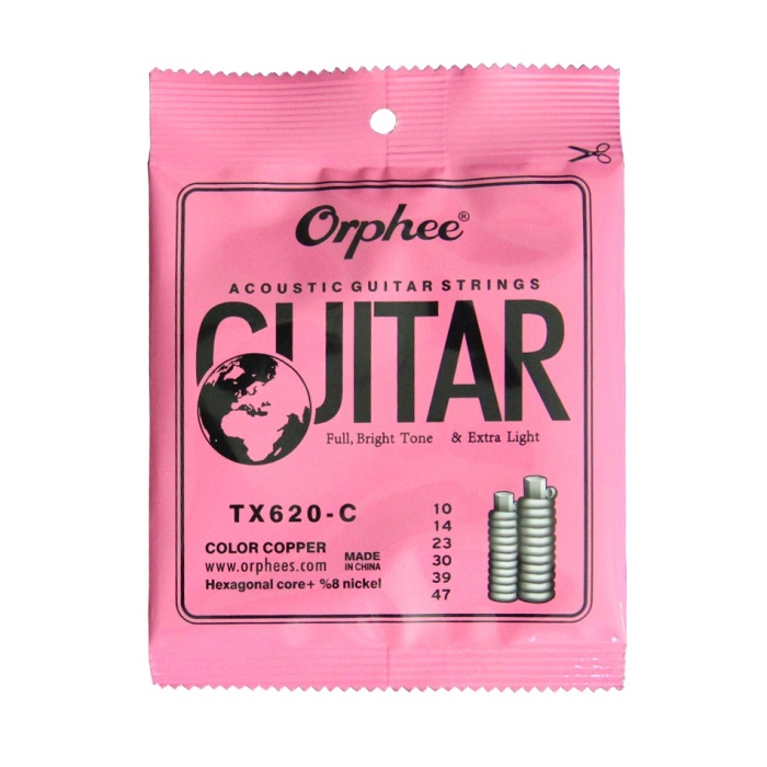 Orphee TX620-C Akustik Gitar Teli - Renkli (Aksesuar - Rainbow Series) | Renkli Top Uçlar (Ball-End), Fosfor Bronz Sargı, Görsel Kolaylık ve Berrak Tını | Ölçüler: 010-047 Standart Tansiyon