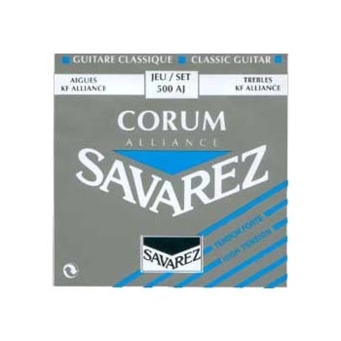 Savarez 500AJ Klasik Gitar Tel Seti - Alliance Corum Blue (Üst Segment - High Tension) | KF Alliance Karbon Tizler, Corum Gümüş Kaplama Baslar, Yüksek Projeksiyon ve Zengin Harmonikler | Uyum: Yüksek Tansiyon (Sert) Klasik Gitarlar
