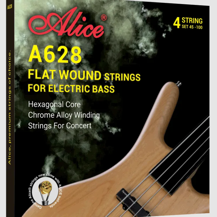 Alice A628(4)-M Flatwound Bas Gitar Teli (45-105) | Pürüzsüz Flat Sarım Sayesinde Sürtünme Sesi Olmaz Jazz ve Motown Tonları İçin Kusursuz