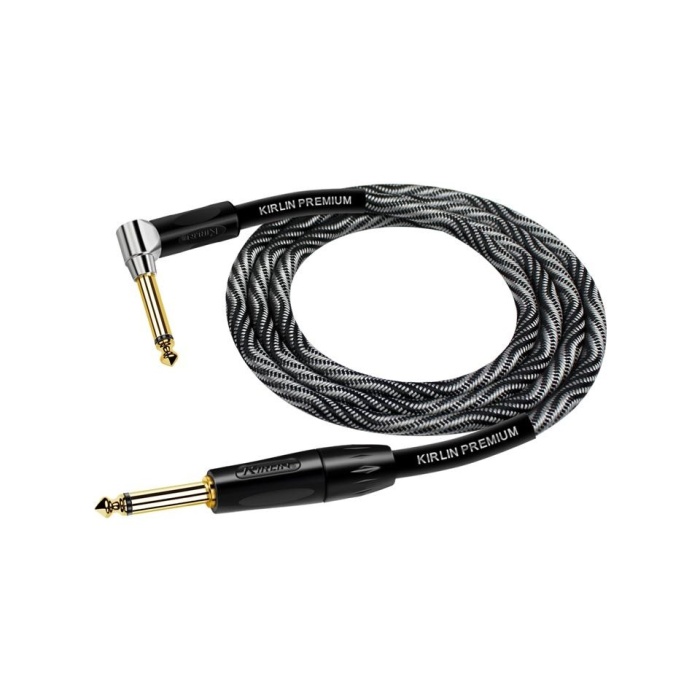 Kırlın IWB-202BFGL-3M-WBW L Uçlu Enstrüman Kablosu (3 Metre) | Beyaz-Siyah Şık Dokuma Düşük Kapasitans Değeri ile Kristal Netliğinde Tizler