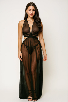 Venlisa Kadın Uzun Transparan Tül Gecelik V2503