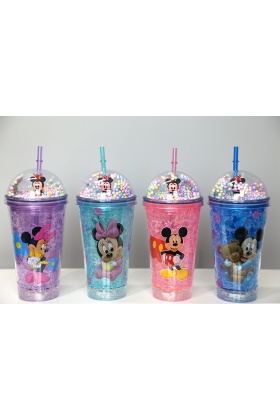 Sevimli Mickey Mouse Pipetli Işıklı Boncuklu Suluk Bardak 400 ml