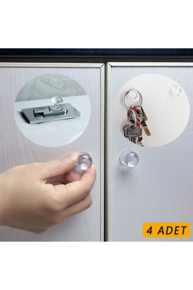 4 Adet Kristal Tasarımlı Çok Amaçlı Yapışkanlı Tutacak Buton