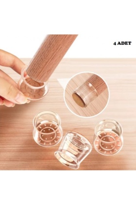 4lü Keçeli Şeffaf Silikon Sandalye Ayak Koruyucu Seti