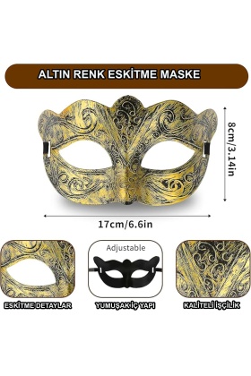 Altın Renk Eskitme Balo Maskesi