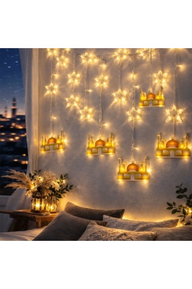 3 mt Fişli Sarı Cami Yıldız Ramazan Perde LED