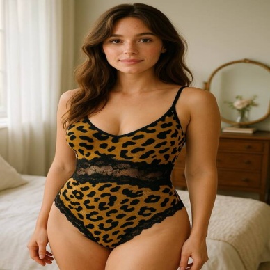 Venlisa Leopar Dantel Romantik Body V2900