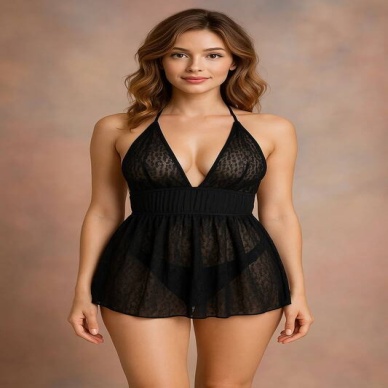 Venlisa Siyah Dantel Gecelik V2411