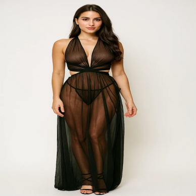 Venlisa Kadın Uzun Transparan Tül Gecelik V2503