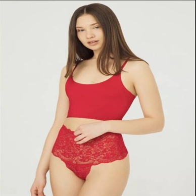 Çapraz Bantlı Dantelli Yüksek Bel Tanga V6102