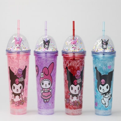 Sevimli Kuromi Pipetli Işıklı Boncuklu Suluk Bardak 400 ml