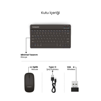 Siyah Kablosuz Klavye Ve Mouse Seti