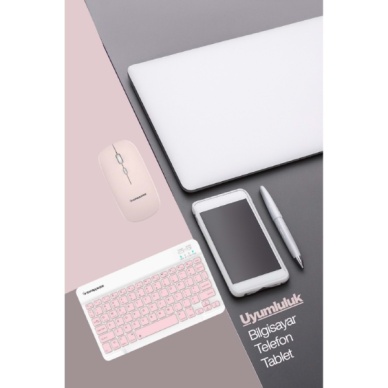 Pembe Kablosuz Klavye Ve Mouse Seti