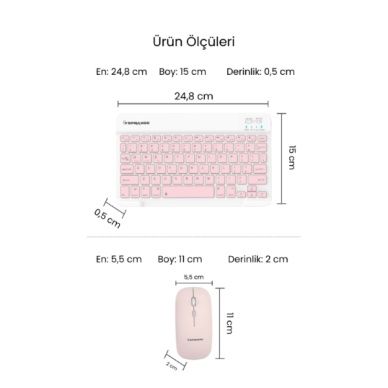 Pembe Kablosuz Klavye Ve Mouse Seti