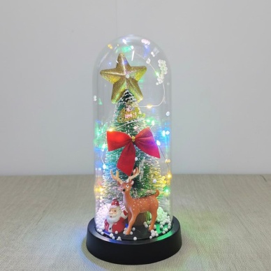 Yılbaşı Temalı Işıklı Dekoratif Cam Fanus - Model 5