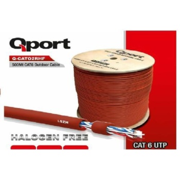 Qport Q-CATO2RHF Makaralı 23AWG CAT6 500M UTP LSZH(Yanmaz) Outdoor Turuncu Kablo