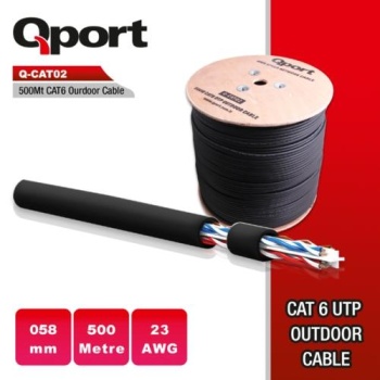 Qport Q-CATO2 Makaralı 23AWG CAT6 500M UTP Outdoor Siyah Kablo