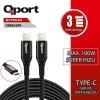 QPORT Q-TYPE-C3 3M TYPE-C 100W SUPER HIZLI PD SARJ VE DATA KABLOSU