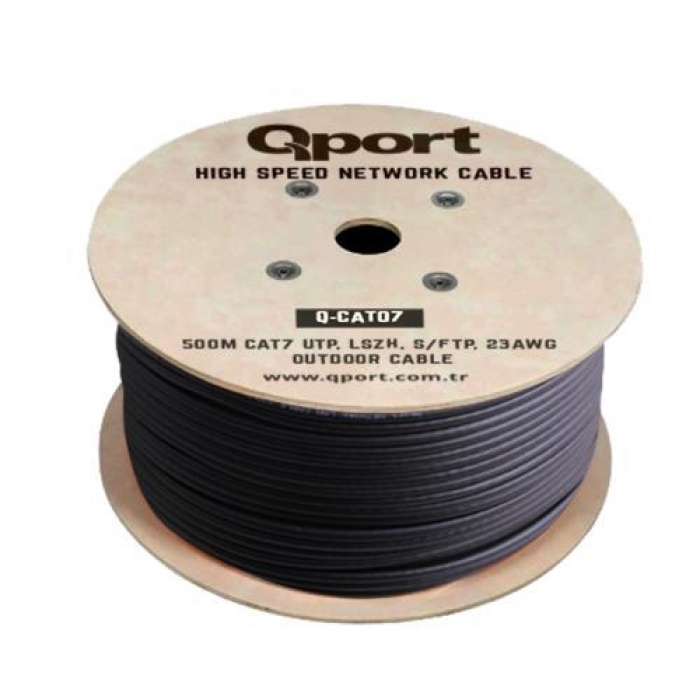 Qport Q-CAT07 S/FTP 23AWG CAT7 500mt LSOH Siyah Full Bakır Kablo