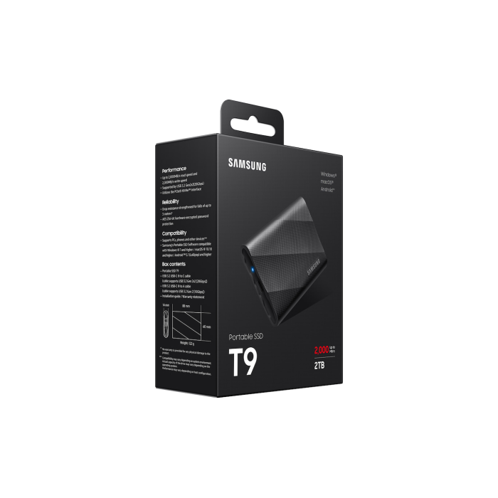 2TB SAMSUNG 2000/1950MB/s USB 3.2 GEN 2X2 TAŞINABİLİR T9 MU-PG2T0B/WW
