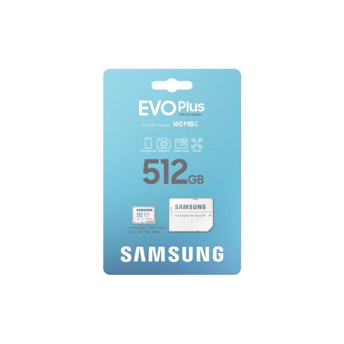 512GB SAMSUNG EVO PLUS MICROSDXC UHS-I U3 V30 A2 160MB/s MB-MC512SA/TR