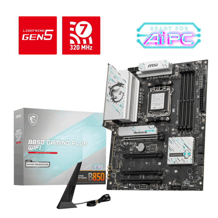 MSI B850 GAMING PLUS WIFI AM5 DDR5 8200MHZ(OC) DP 3x M.2 USB 10Gbs 5G LAN WI-FI 7 ATX