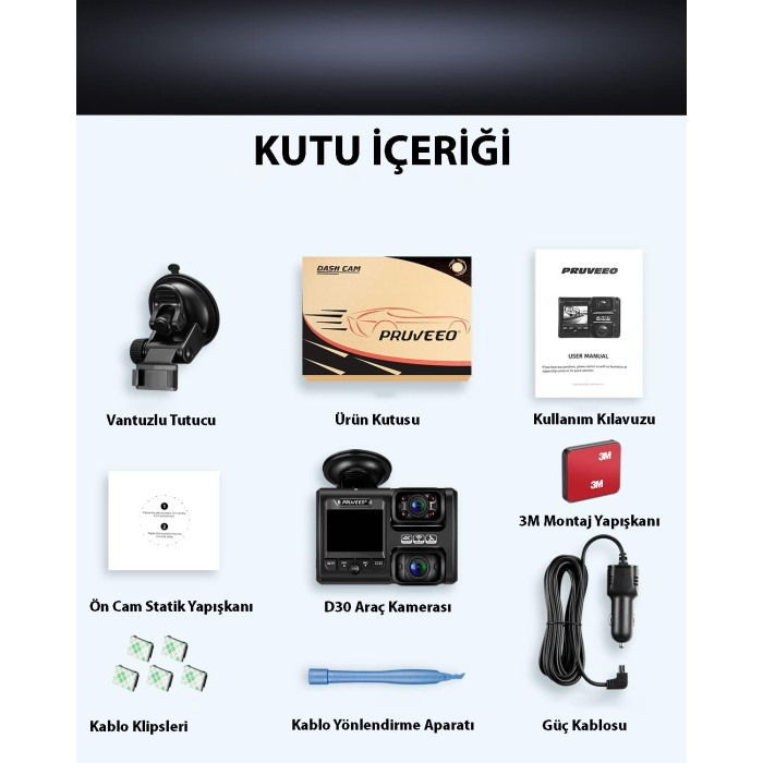 PRUVEEO D30 WI-FI 4K ARAC KAMERASI