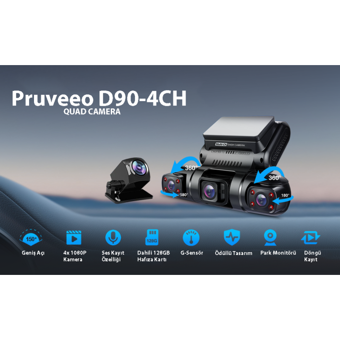 PRUVEEO D90-4CH FHD WI-FI GPS + 128GB SD KART KAME